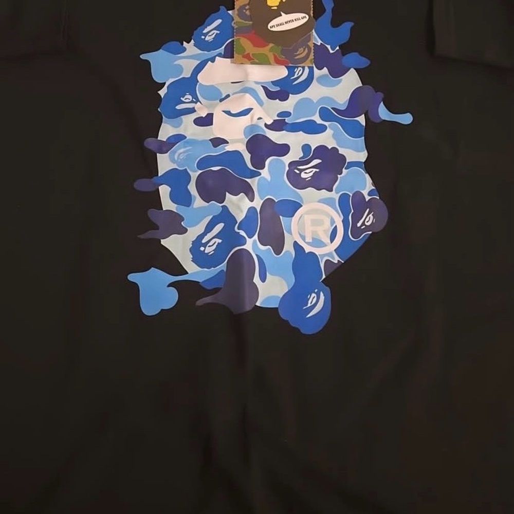 Bape Black Tee with Blue Camo Graphic